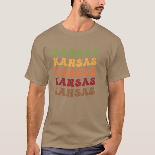 カンザス レトロ ヴィンテージ 波状 テキスト Tシャツ (正面)