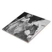 カンザス、c.1880 (b/wの写真)のアメリカのカウボーイ タイル (側面)