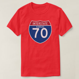 カンザスKS I-70の州間幹線道路の盾- Tシャツ
