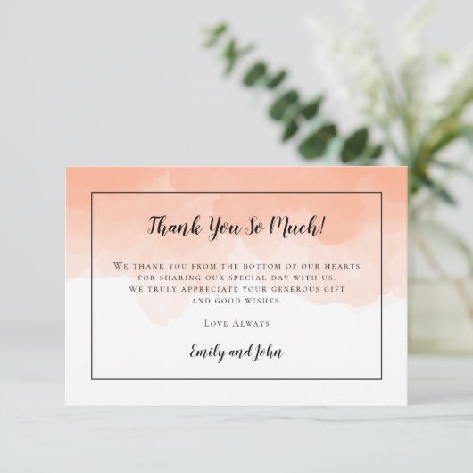 カンタロープオレンジ色の水彩黒写真結婚ズ サンキューカード (スタンド正面)