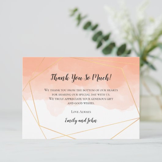 カンタロープオレンジ色の水色金ゴールド幾何写真 サンキューカード (スタンド正面)