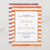 カンタロープ ウォーターカラー ストライプ & ゴールド レタリング 招待状 (正面/裏面)