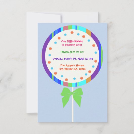 カンディランド棒つきキャンデー誕生日招待状 招待状 (正面)