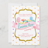 カンディランド金ゴールド水玉模様誕生パーティー 招待状 (正面)