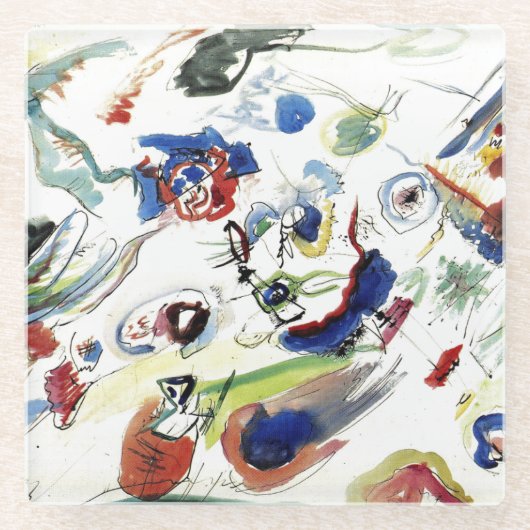 カンディンスキーの抽象芸術絵画作品 ガラスコースター (正面)