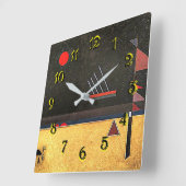 カンディンスキーの有名な抽象芸術作品、茶色がかった スクエア壁時計 (傾斜)