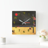 カンディンスキーの有名な抽象芸術作品、茶色がかった スクエア壁時計 (ホーム)