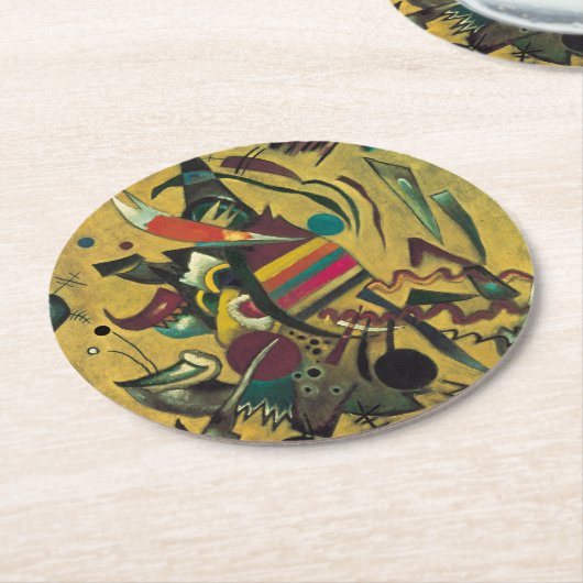 カンディンスキーモダンアブストラクト表現主義アートワーク ラウンドペーパーコースター (アングル)