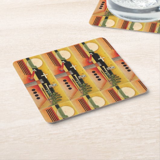 カンディンスキーモダン抽象芸術絵画のアートワーク スクエアペーパーコースター (アングル)