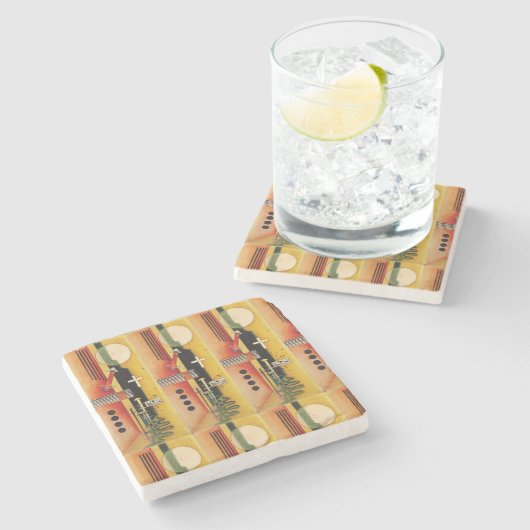 カンディンスキーモダン抽象芸術絵画のアートワーク ストーンコースター (横)