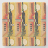 カンディンスキーモダン抽象芸術絵画のアートワーク ストーンコースター (正面)