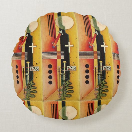 カンディンスキーモダン抽象芸術絵画のアートワーク ラウンドクッション (正面)