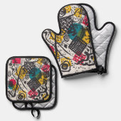 カンディンスキー小さな世界V抽象芸術 鍋つかみ&鍋敷きセット (正面/裏面)