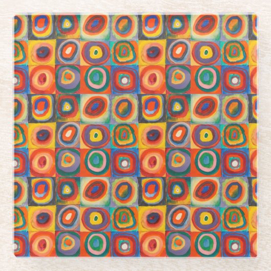 カンディンスキー正方形の同心円 ガラスコースター (正面)