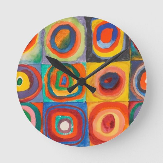 カンディンスキー正方形の同心円 ラウンド壁時計 (正面)