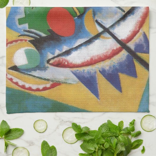 カンディンスキー赤い楕円抽象芸術アートワーク緑の黄色 キッチンタオル (折り畳み)