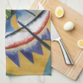 カンディンスキー赤い楕円抽象芸術アートワーク緑の黄色 キッチンタオル (四つ折り)