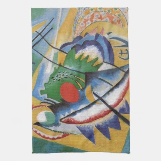 カンディンスキー赤い楕円抽象芸術アートワーク緑の黄色 キッチンタオル (縦)