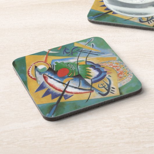 カンディンスキー赤い楕円抽象芸術アートワーク緑の黄色 コースター (左側)
