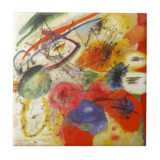 カンディンスキー黒ストローク絵画抽象芸術 タイル (正面)