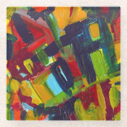 カンディンスキー'304'カラフル抽象芸術絵画ズ ガラスコースター (正面)