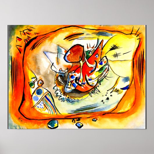 カンディンスキー - オレンジ色の縁取りの絵画の下絵 ポスター (正面)