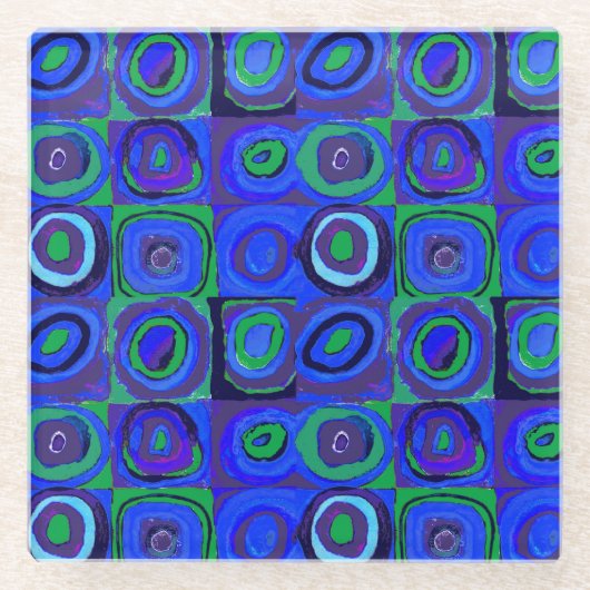 カンディンスキー Farbstudie Blue Quadrate Square Circle ガラスコースター (正面)
