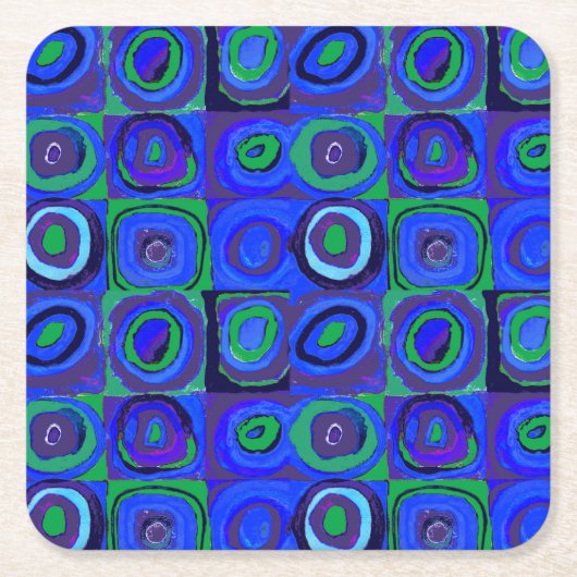カンディンスキー Farbstudie Blue Quadrate Square Circle スクエアペーパーコースター (正面)