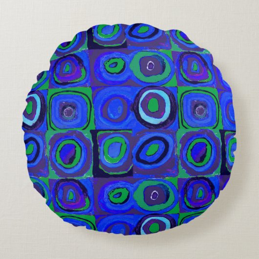 カンディンスキー Farbstudie Blue Quadrate Square Circle ラウンドクッション (正面)