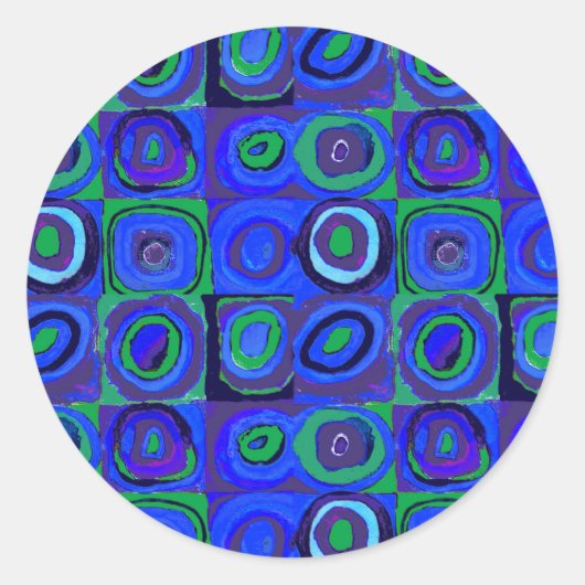 カンディンスキー Farbstudie Blue Quadrate Square Circle ラウンドシール (正面)