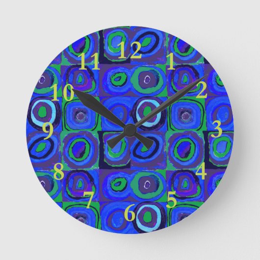 カンディンスキー Farbstudie Blue Quadrate Square Circle ラウンド壁時計 (正面)
