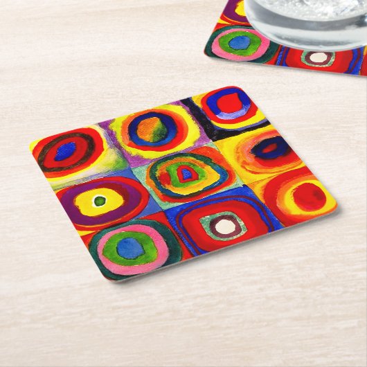 カンディンスキーFarbstudieクアドレイトスクウェア円アート スクエアペーパーコースター (アングル)