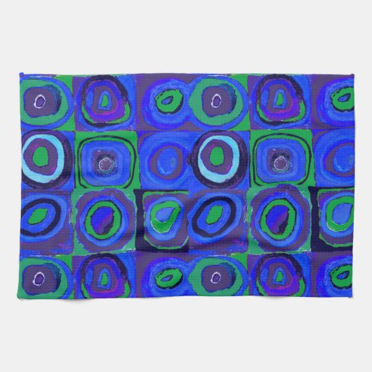 カンディンスキーFarbstudieブルークアッドレートスクエアサークル キッチンタオル (横)