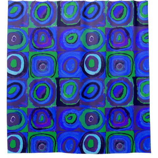 カンディンスキーFarbstudieブルークアッドレートスクエアサークル シャワーカーテン (正面)