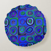カンディンスキーFarbstudieブルークアッドレートスクエアサークル ラウンドクッション (裏面)