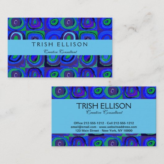 カンディンスキーFarbstudieブルークアッドレートスクエアサークル 名刺 (正面/裏面)