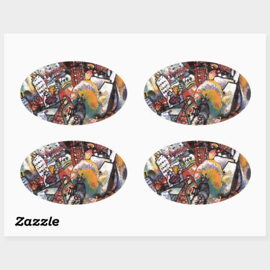 カンディンスキーMoscow Iシティスケープ絵画抽象芸術 楕円形シール (シート)