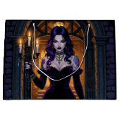 カンデラブラハロウィーンを持つ黒と紫の魔女 ラージペーパーバッグ (正面)