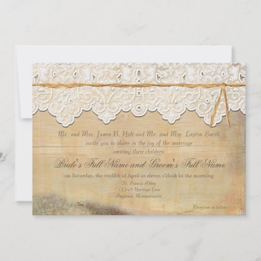 カントエレガントリーウェスタンヴィンテージレースンウッド 招待状 (正面)