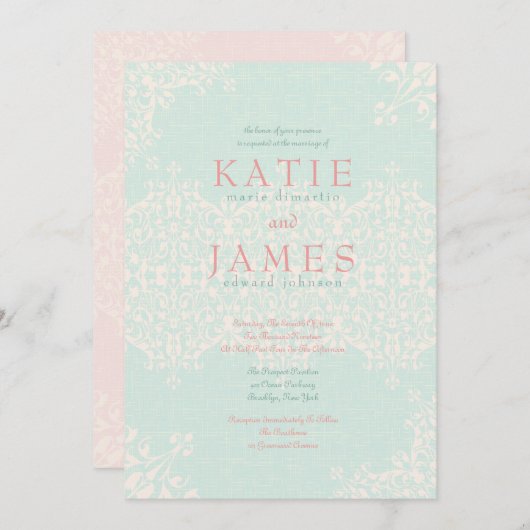 カントエレガントリーミント&ピー結婚チズ 招待状 (正面/裏面)