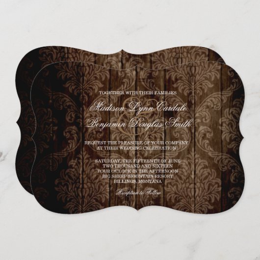 カントエレガントリー素朴ダマスク結婚式招待状 招待状 (正面/裏面)