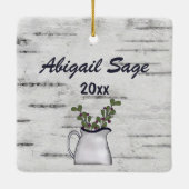 カントパーソナライズされたリーベア樺の木クリスマス セラミックオーナメント (裏面)