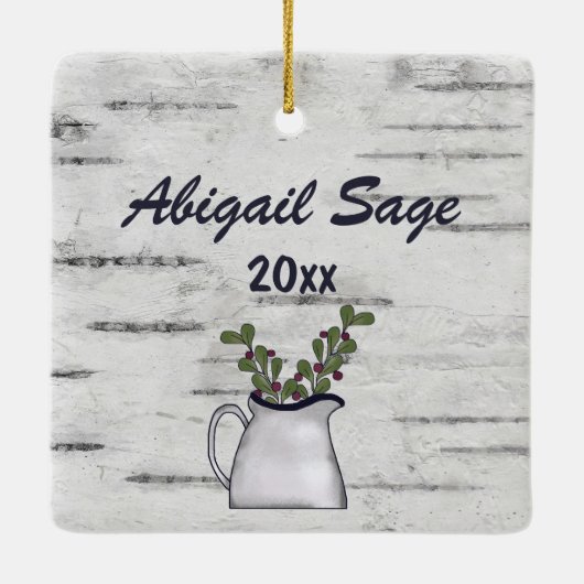 カントパーソナライズされたリーベア樺の木クリスマス セラミックオーナメント (裏面)