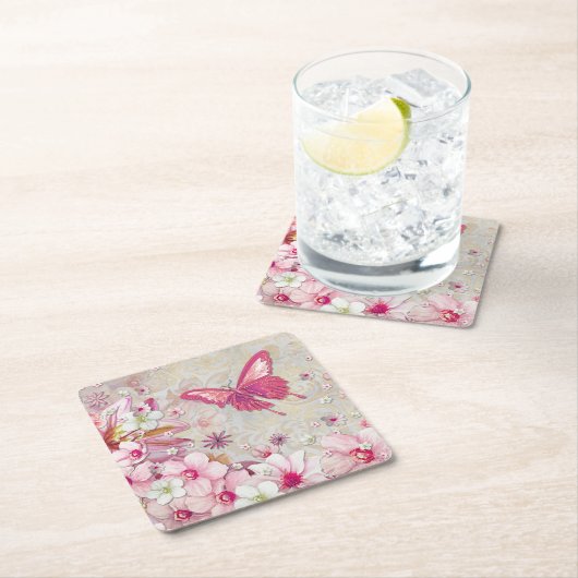 カントモダンリー·バタフエレガントライ スクエアペーパーコースター (インサイチュ)