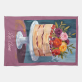 カントリコアな花柄ケーキの水彩画 キッチンタオル (横)