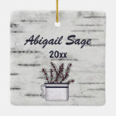 カントリパーソナライズされたー素朴ムース樺の木クリスマス セラミックオーナメント (裏面)