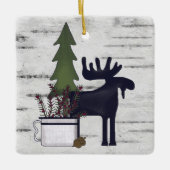 カントリパーソナライズされたー素朴ムース樺の木クリスマス セラミックオーナメント (正面)