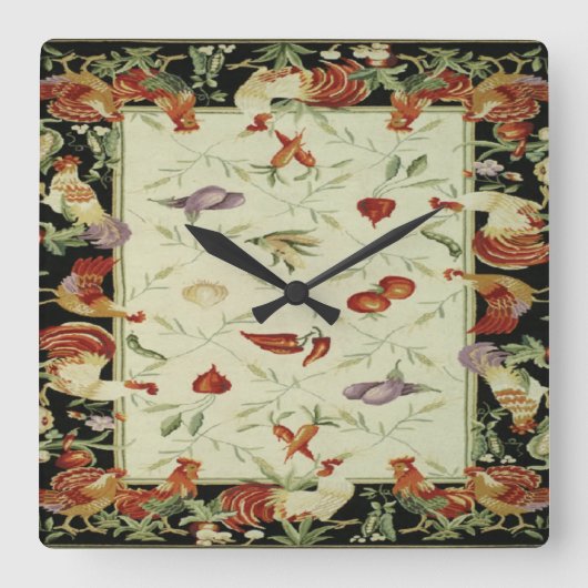 カントリフランスのーの野菜のプリント時計 スクエア壁時計 (正面)