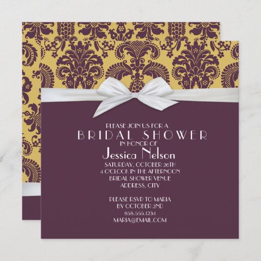 カントリフランスのースタイルダマスクブライダルシャワー 招待状 (正面/裏面)