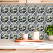 カントリフランスのーパストラルブルー&ホワイトトワール タイル